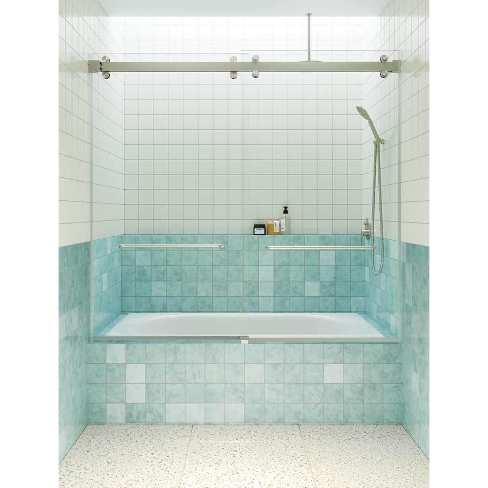 Polaris Frameless Brushed Nickel Sliding Bathtub Door