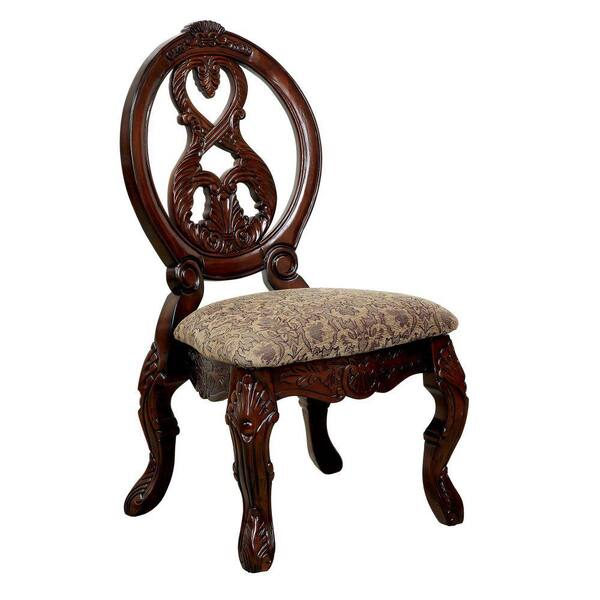 Benjara Traditional Antique Cherry Wooden Side Chair (Set of 2)