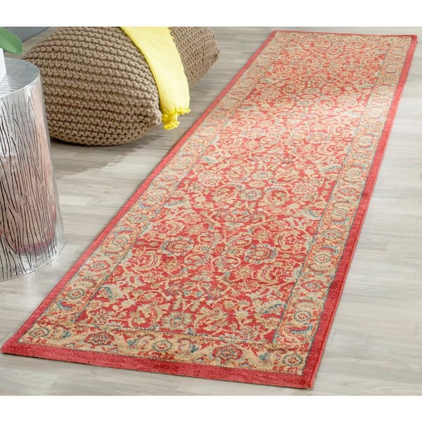 Mahal Red/Natural 2 ft. x 6 ft. Border Floral Antique Runner Rug