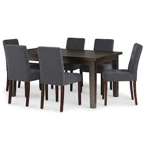 andover Solid Hardwood 7-Pc Dining Set With 6 Upholstered Dining Chair in Slate Grey Linen Look Fabric and 66in. W Table