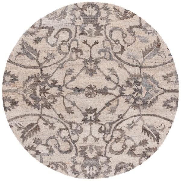 SAFAVIEH Anatolia 6 ft. x 6 ft. Ivory/Brown Traditional Garden Round Area Rug