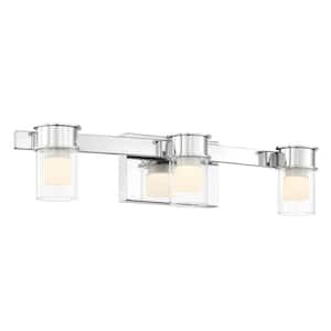 Herald Square 22 in. 3-Light Chrome LED Vanity Light with Clear and Frosted Glass Shades