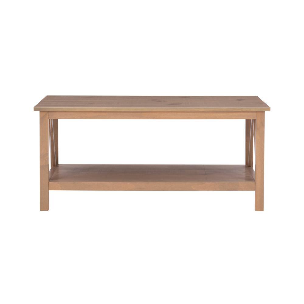 Rustic Driftwood Pine Wood Coffee Table with Storage Shelf