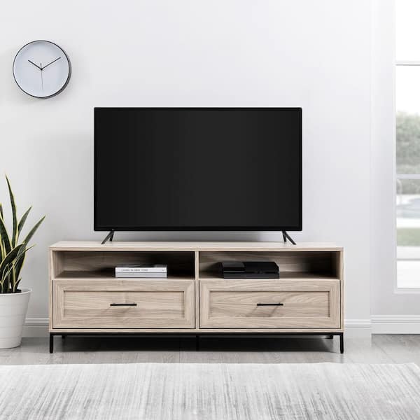 56 in. Birch Wood Modern TV Stand with 2 Drawers and Cable Management (Max tv size 60 in.)