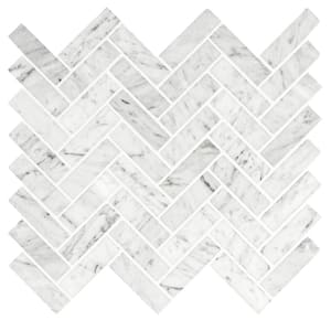 Carrara White Herringbone 12 W x 12 L x 0.38 in.Polished Marble Mosaic Kitchen,Bath,Floor and Wall Tile (10 sq.ft./Case)