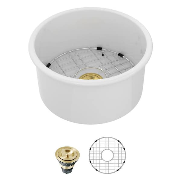 Logmey 18 in. Undermount Single Bowl White Round Fireclay Kitchen Sink