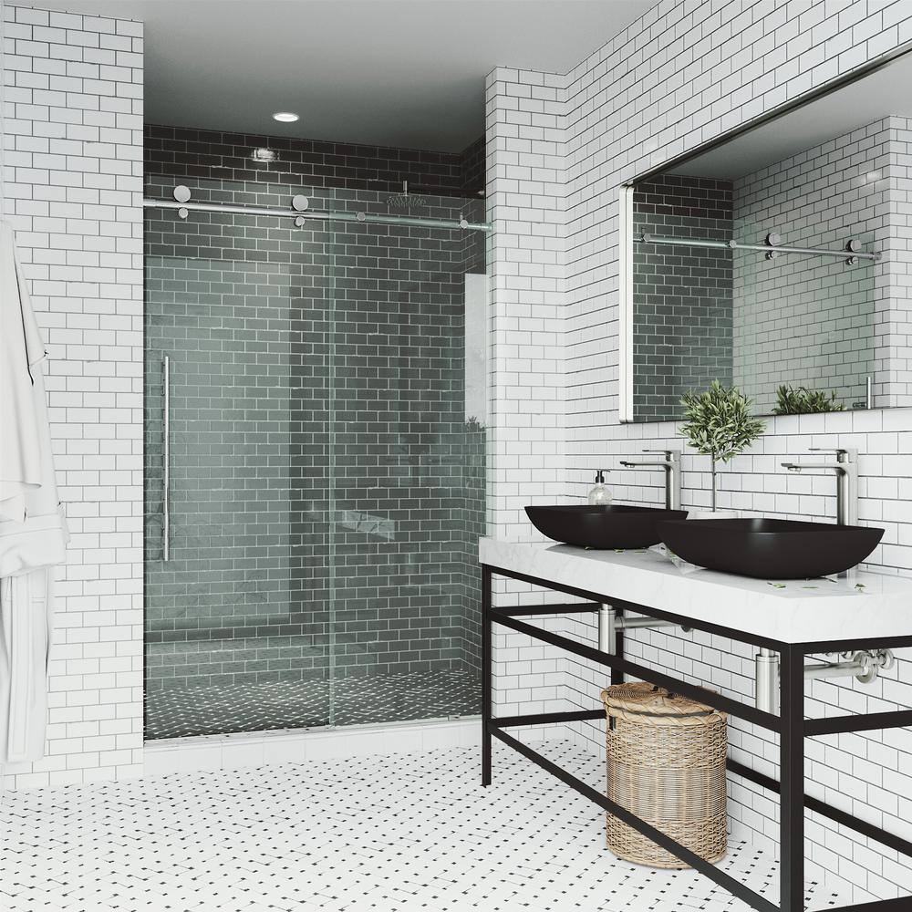 Elan E-Class Frameless Chrome Sliding Shower Door with Clear Glass