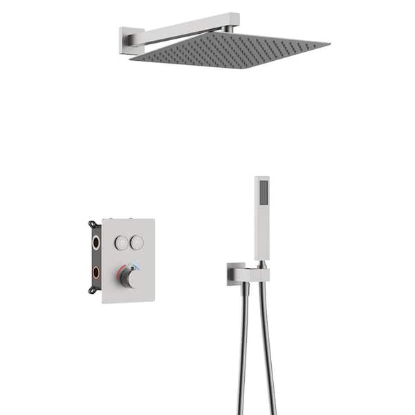 MYCASS Double Handle 2 -Spray Shower Faucet 2.0 GPM with Pressure Balance, Anti Scald in. Brushed Nickel(Valve Included)