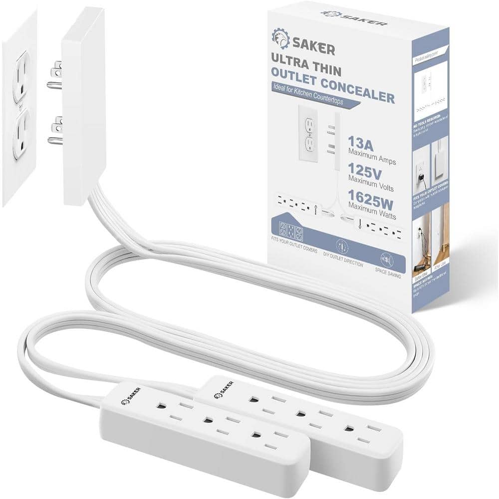 Outlet Cover Extension Cord, 5ft. Flat Plug with 3-Outlets, 1625-Watt Unive