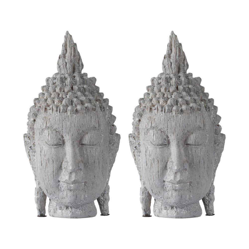 A & B Home Large Meditating Buddha Head Sculpture Set of 2 Gray K