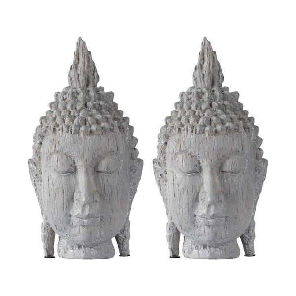 A & B Home Large Meditating Buddha Head Sculpture - Set of 2 - Gray