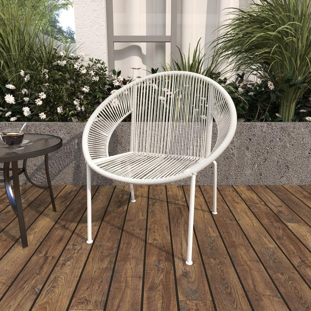Luxe Modern White Woven Rattan Outdoor Dining Chair