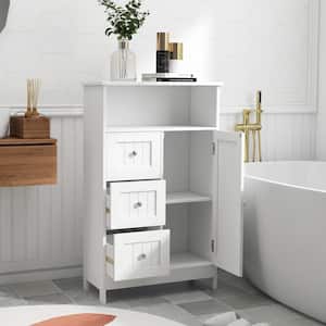 23.62 in. W x 11.8 in. D x 39.57 in. H White Bathroom Standing Storage Linen Cabinet with 3-Drawers and 1-Door