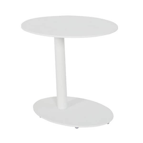 Benjara White Oval Metal Modern Outdoor Side Table with Oval Base