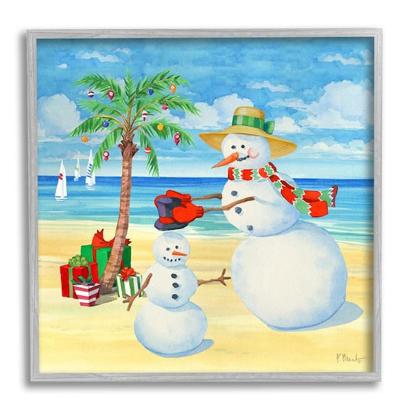 Stupell Industries Festive Snowman Beach by Paul Brent 1-Piece Framed Graphic Print Nature Poster Art Print 12 in. x 12 in.