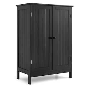23.5 in. W x 14 in. D x 34.5 in. H Black Bathroom Floor Storage Linen Cabinet Double Door Kitchen Cupboard