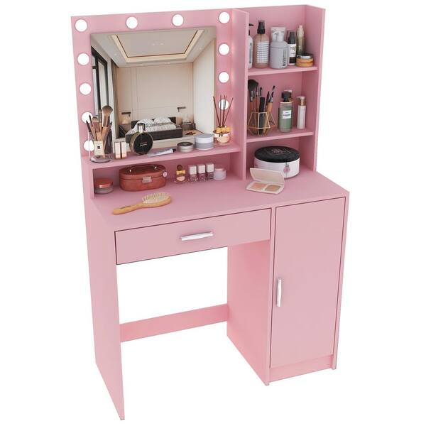 CSC DECOR INC Pink Particle Board Makeup Vanity Desk Vanity Table