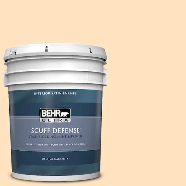 BEHR ULTRA 5 gal. #320C-2 Cream Yellow Extra Durable Satin Enamel Interior Paint & Primer