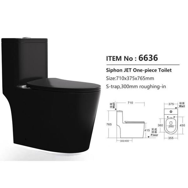 One-piece 0.8 GPF/1.27 GPF Dual Flush Elongated Toilet in Black Slow-Close,  Seat Included