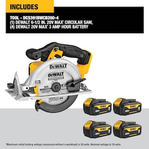 20-Volt Max Lithium-Ion Cordless 6.5 in. Sidewinder Style Circular Saw with (4) 20-Volt 3Ah Max Premium Battery Packs
