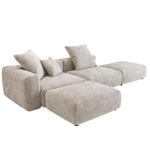 129.92 in. Square Arm 4-piece L Shaped Corduroy Sectional Sofa in. Beige with Ottoman