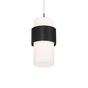 Banded 150-Watt Equivalent Integrated LED Black Mini Pendant with Glass Shade