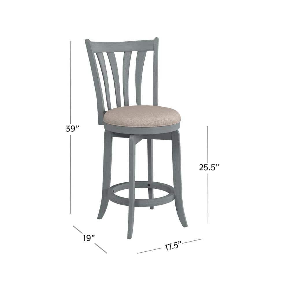 37" Blue Wire Brush Swivel Wood Counter Stool