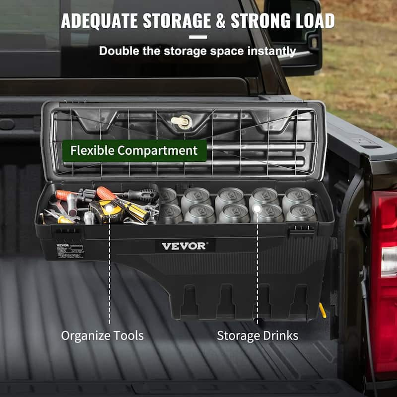 28 in. ABS Truck Bed Storage Box 6.6 Gal. Passenger Side Truck Tool Box for Silverado 1500 GMC Sierra 1500 2019-21,Black