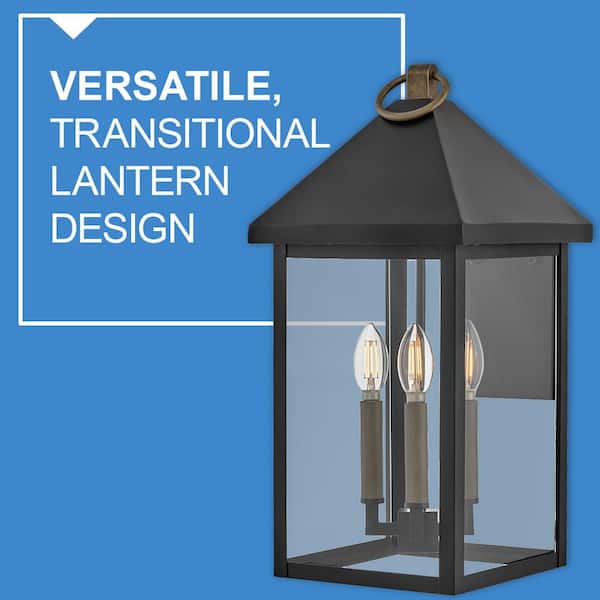 LARK - Rhett 3-Light Black Outdoor Hardwired Wall Lantern Sconce