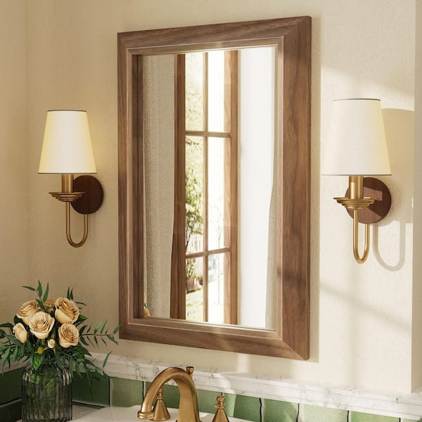 16 in. W x 24 in. H Rectangular Aluminum Alloy Framed and Tempered Glass Wall Bathroom Vanity Mirror in Dark Brown Wood