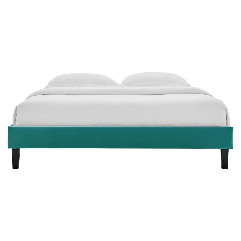 Teal Velvet Upholstered King Platform Bed with Tapered Legs