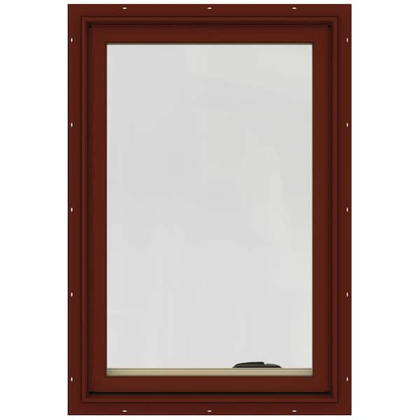 JELD-WEN 24.75 in. x 36.75 in. W-2500 Series Red Painted Clad Wood Left-Handed Casement Window with BetterVue Mesh Screen