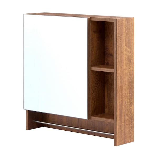 21.6 in. W x 5 in. D x 22 in. H Bathroom Storage Wall Cabinet in Dark Brown with Mirror, Shelves and Towel Rack