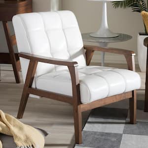 Masterpiece Mid-Century White Faux Leather Upholstered Chair