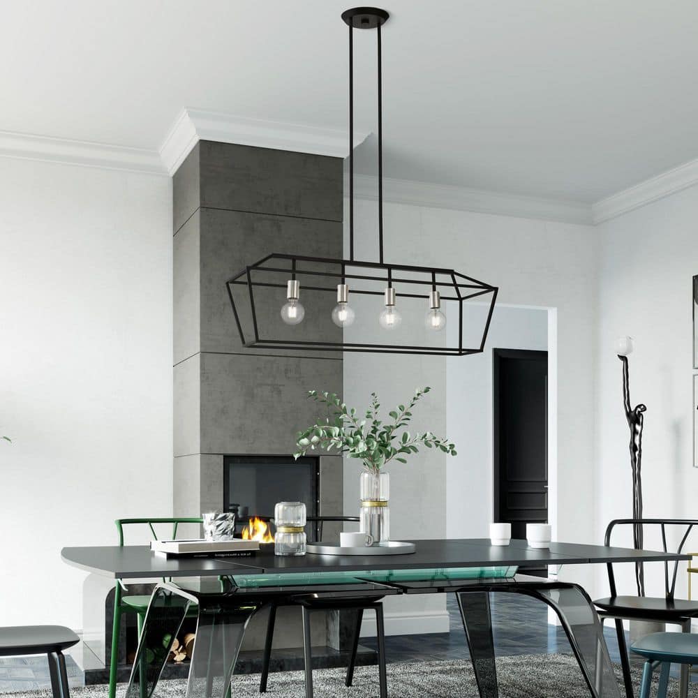 Devone 4-Light Black and Brushed Nickel Linear Chandelier