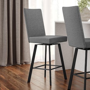 Elmira 26 in. Grey Woven Fabric / Black Metal Swivel Counter Stool