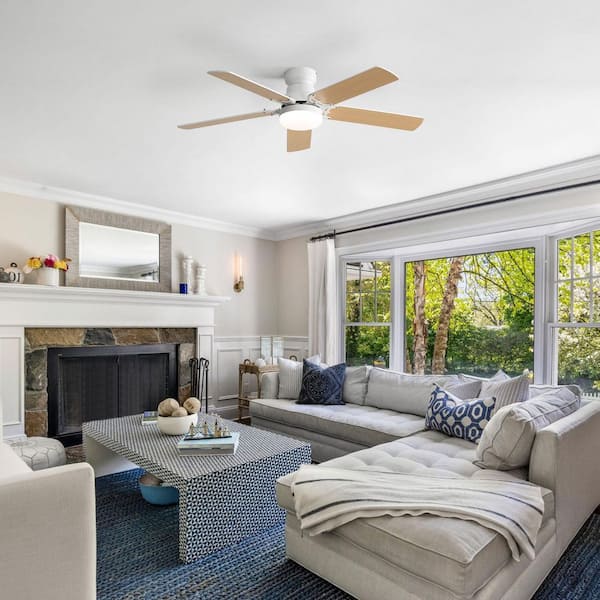 42 in. Indoor Modern White Flush and Downrod Mount Ceiling Fan with Dual Colors Blades and Remote Control Included
