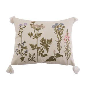 Apolonia Cream Floral Embroidered 18 in. x 14 in. Throw Pillow