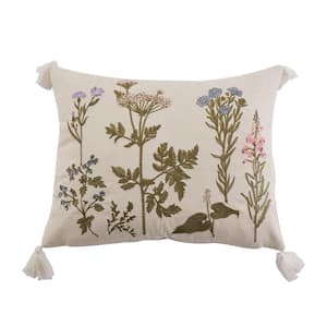 Embroidered Sage Floral Large Throw Pillow, 16 x 24