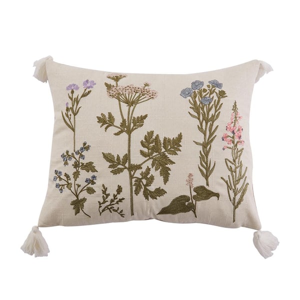 LEVTEX HOME Apolonia Cream Floral Embroidered 18 in. x 14 in. Throw Pillow