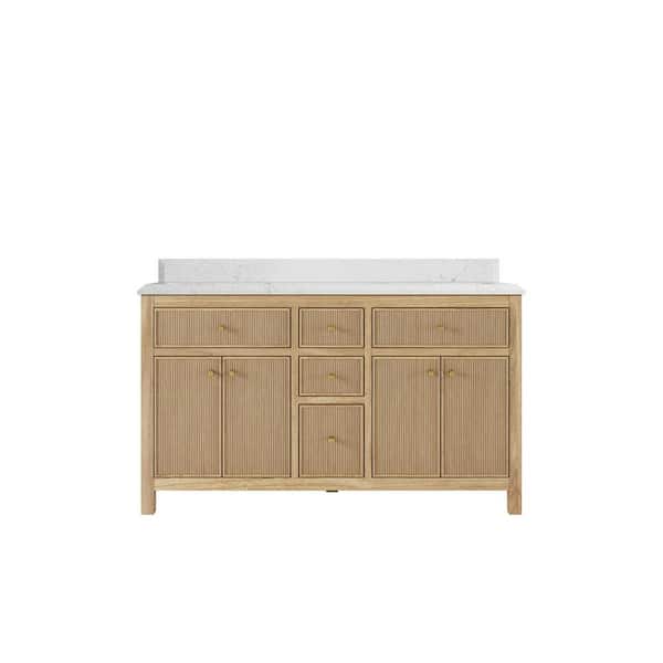 Willow Collections Sonoma Teak 60 in. W x 22 in. D x 36 in. H Double Sink Bath Vanity in Light Teak with 1.5 in. Empira Quartz Top