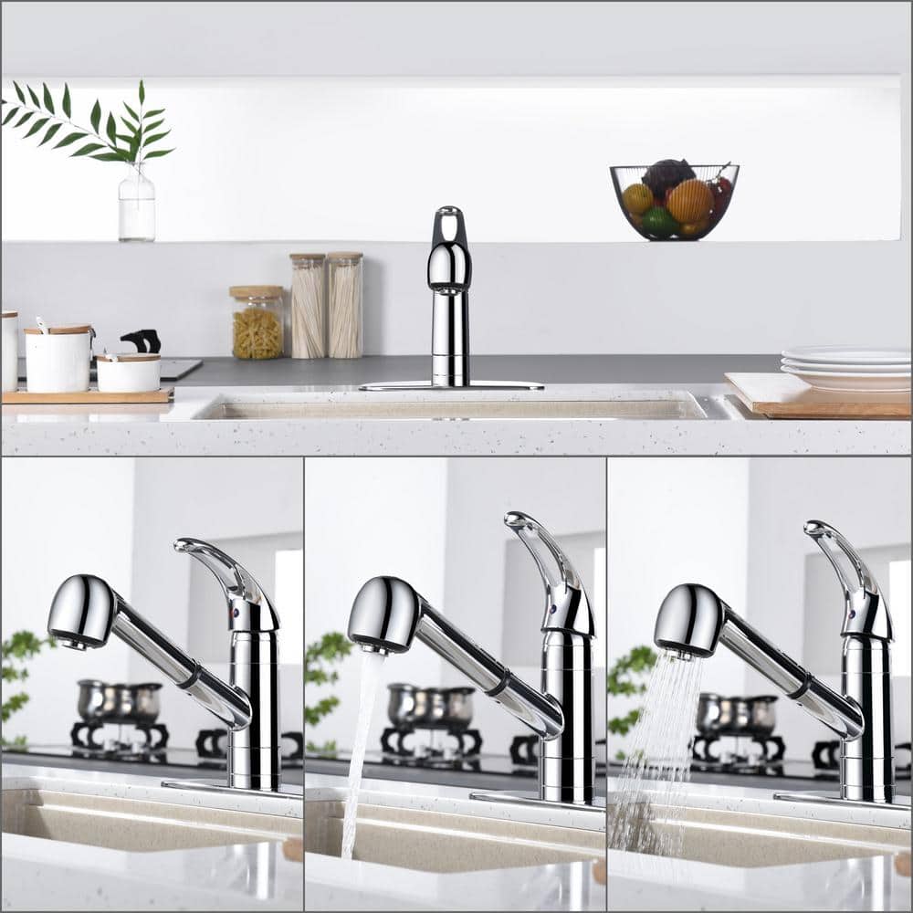 Chrome Single Handle Pull-Out Kitchen Faucet with Spray