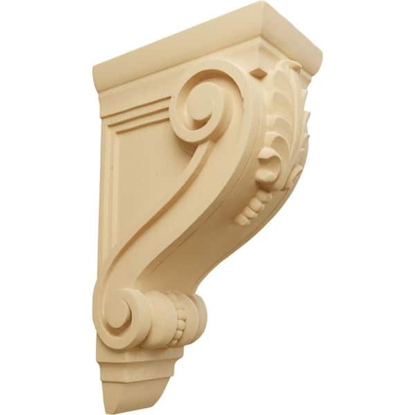 Ekena Millwork 8 in. x 4-3/4 in. x 13-1/4 in. Unfinished Wood Alder Large Fig Leaf Corbel