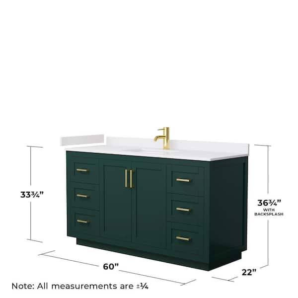 Miranda 60 in. W x 22 in. D x 33.75 in. H Single Bath Vanity in Green with White Cultured Marble Top