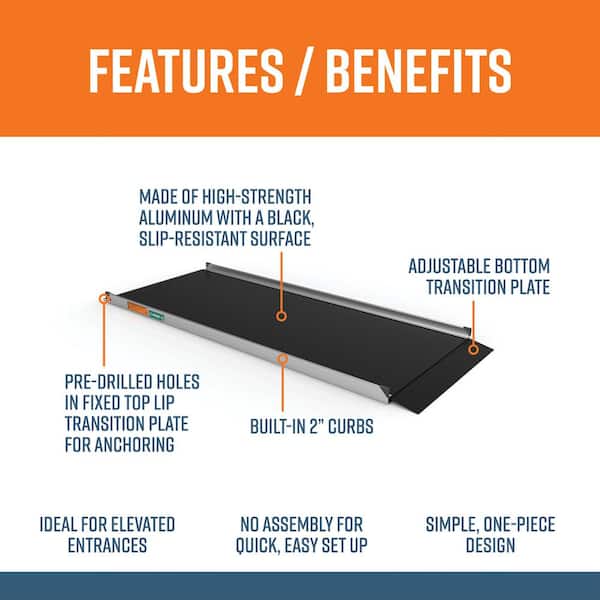 GATEWAY 3G 8 ft. Aluminum Solid Surface Black Wheelchair Ramp