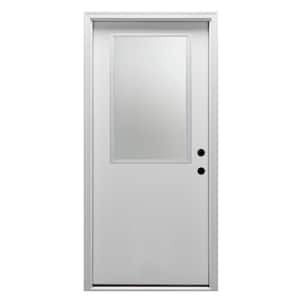 32 in. x 80 in. Left-Hand Inswing 1/2-Lite Clear Classic Flush Primed Fiberglass Smooth Prehung Front Door