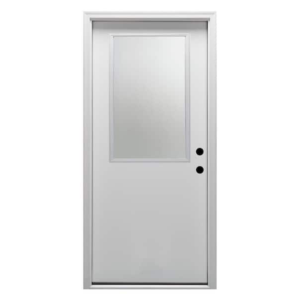 MMI Door 32 in. x 80 in. Classic Left-Hand Inswing 1/2-Lite Clear Primed Fiberglass Smooth Prehung Front Door on 6-9/16 in. Frame