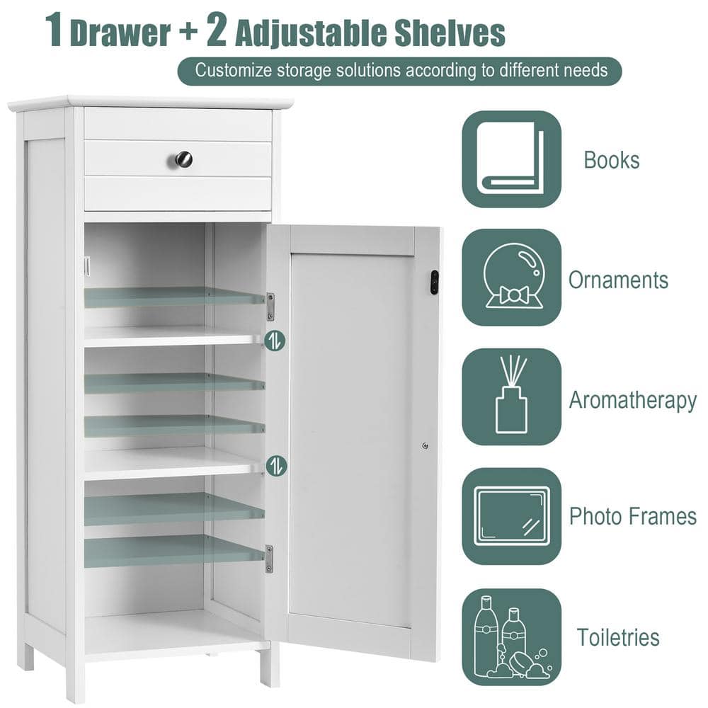 Abilene White MDF Living Room Storage Cabinet with Drawer & Shelves