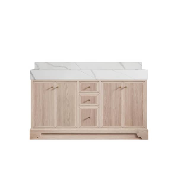 Willow Collections Manhattan Oak 60 in. W x 22 in. D x 36 in. H Double Sink Bath Vanity in White Oak with 5" Calacatta Laza Top