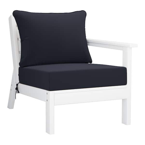 Westin Outdoor Birchwood Outdoor Patio Deep Seating Right Facing Arm HDPE Lounge Chair in White with Navy Blue Cushions